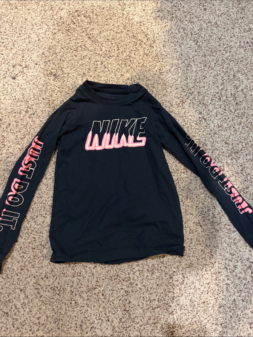 Nike Black Long-Sleeve Tee with Pink Logo and Sleeve Graphics